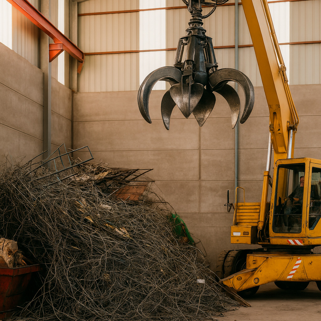 Servicio de grúa pulpo para carga de chatarra en Tarragona